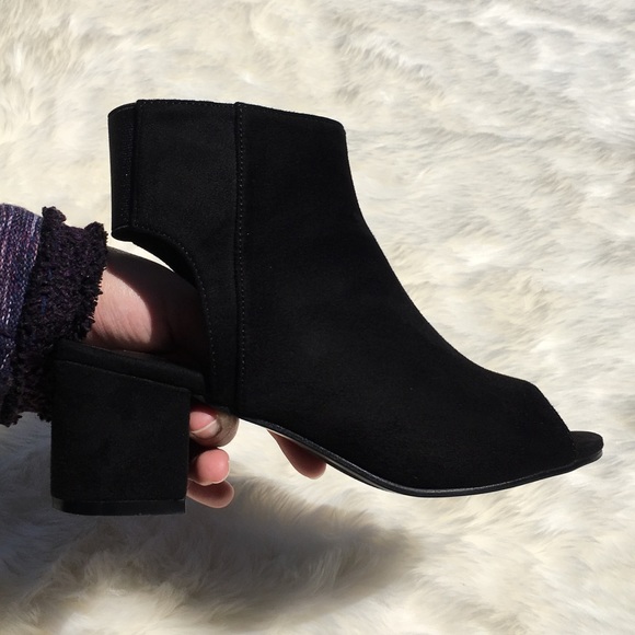 *SOLD* Black Suede Peep-Toe Booties - Picture 2 of 5